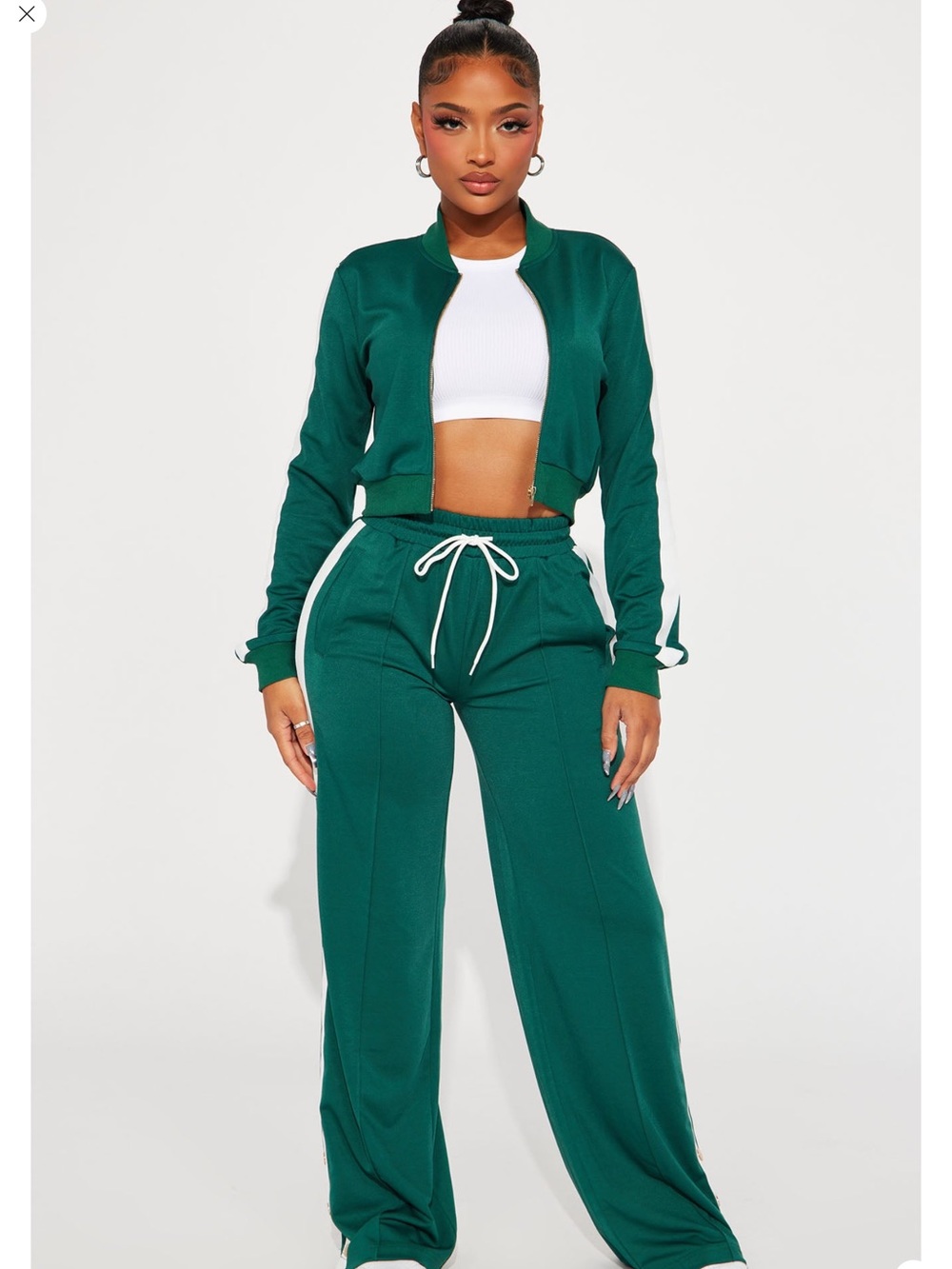 Fashion Nova Emerald Green Track Joggers with Drawstring